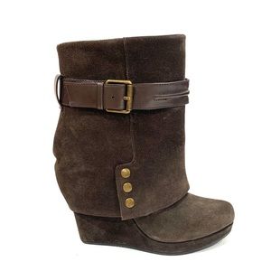 SAKS FIFTH AVE Natural Seth Suede Wedge Boots S6.5